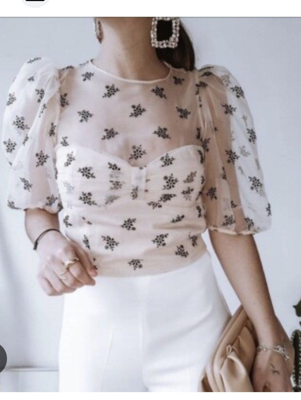 Y2k Retro Puff Sleeve Floral Velvet‎ Burnout Sweethear Top Blouse SzS Pink - Picture 2 of 15
